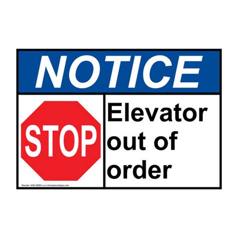 Notice Sign - Elevator Out Of Order - ANSI