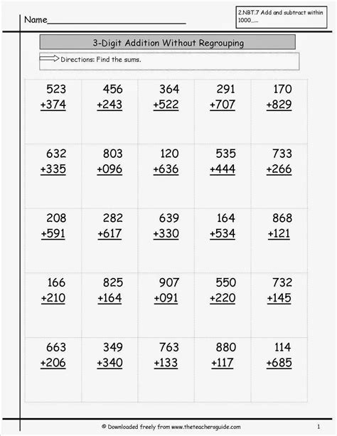 Adding Digit Numbers With Regrouping Worksheets