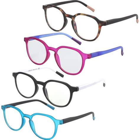 Lot de 4 lunettes de lecture rondes bloquant la lumière bleue lecteurs