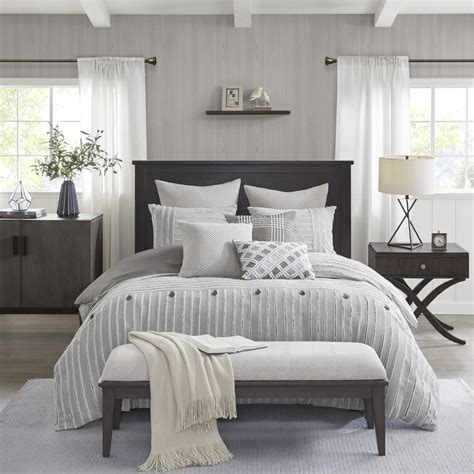 Madison Park Signature Essence Gray Ivory Clip Jacquard Stripe Cotton Comforter Set And Reviews