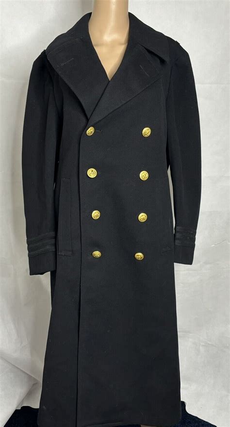 Vintage 1950s Us Navy Bridge Coat Wool Black Gold Buttons Military