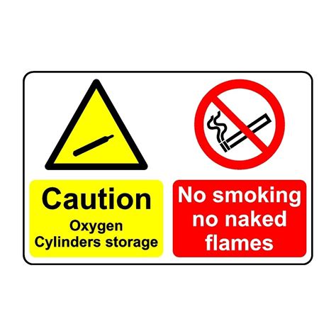 Caution Oxygen Cylinder Storage No Smoking Or Naked Flames Safety Sign