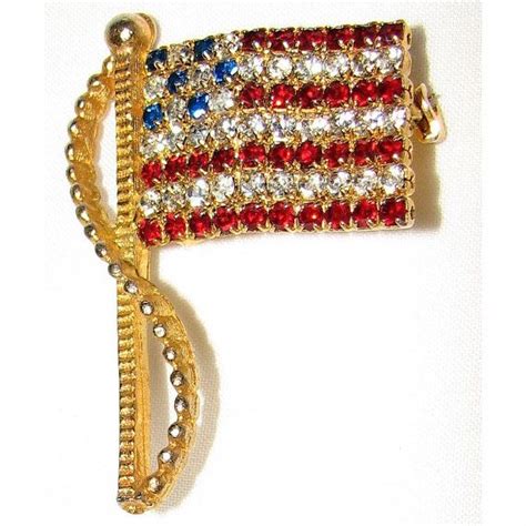 Vintage Rafaelian Patriotic American Flag Red White Blue Rhinestone