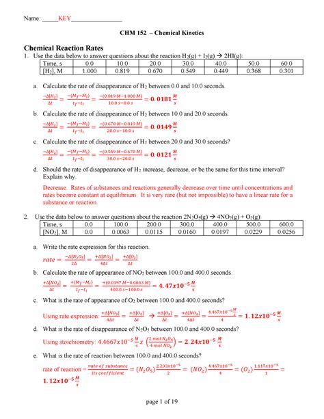 F18 Kinetics worksheet key - CHM 152 – Chemical Kinetics Chemical ...