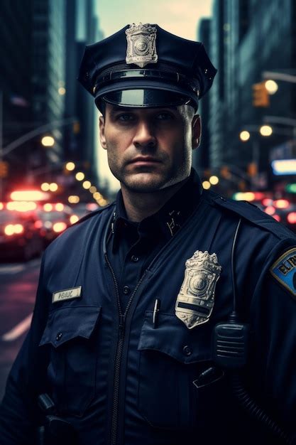 Premium Photo Male Police Officer On A City Street Generative AI