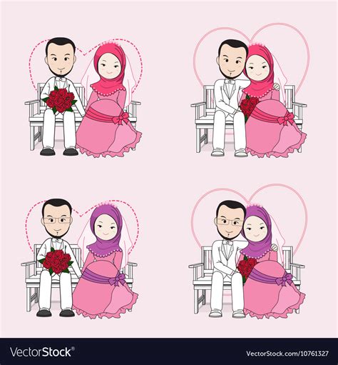 Muslim Wedding Couple Cartoon Royalty Free Vector Image