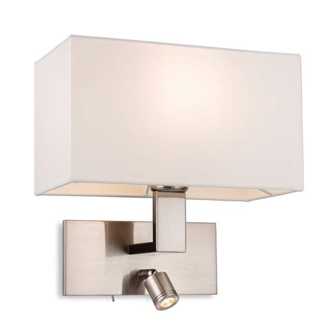 Firstlight Raffles Wall Light With Led Reader In Brushed Steel With Rectangular Cream Shade