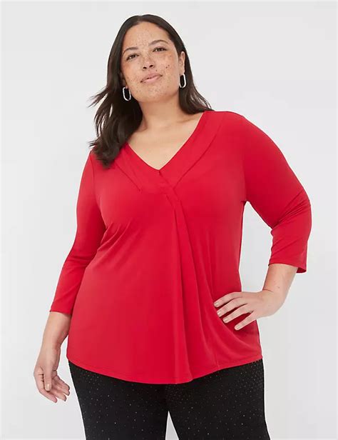 Swing 3 4 Sleeve V Neck Pleat Front Lanebryant