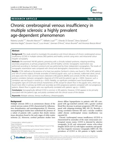 Pdf Chronic Cerebrospinal Venous Insufficiency In Multiple Sclerosis A Highly Prevalent Age