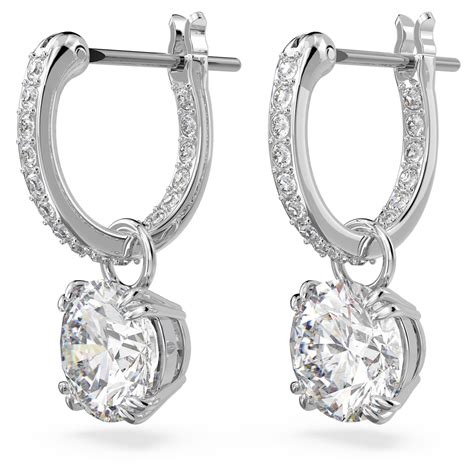 Constella Drop Earrings Round Cut White Rhodium Plated Swarovski