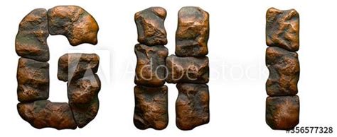 Set Of Rocky Letters G H I Font Of Stone On White Background 3d AD