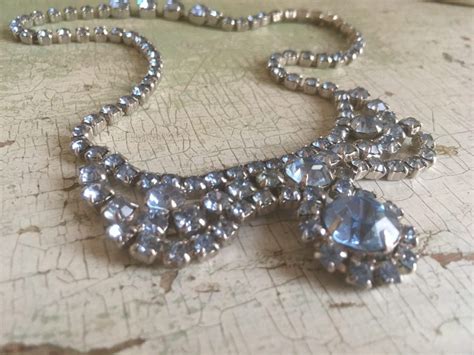 Vintage Crystal Necklace Blue Crystal Necklace Vintage Necklace