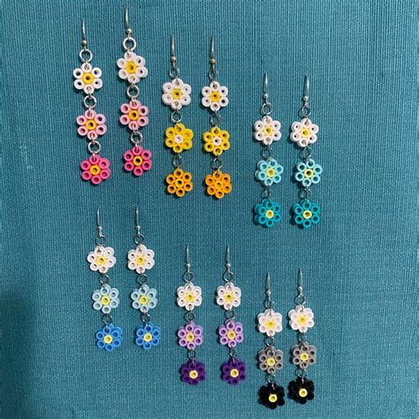 Perler Bead Flower Earrings Etsy Easy Perler Bead Patterns Hamma