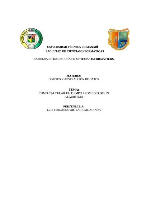 Como Calcular El Tiempo Promedio De Un Algoritmo Luis Arteaga UDocz