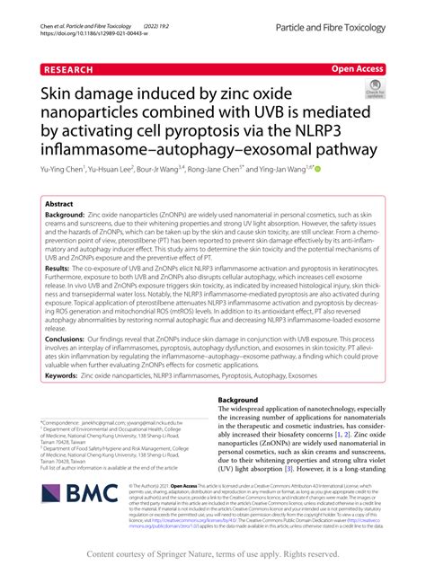 Pdf Skin Damage Induced By Zinc Oxide Nanoparticles Combined With Uvb