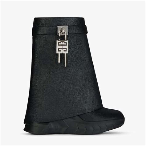 Givenchy Women Shark Lock Biker Ankle Boots In Grained Leather Black