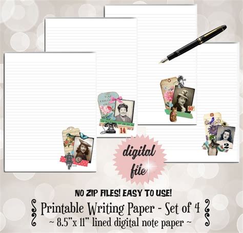 Vintage Collage Printable Writing Paper Set Digital Lined Etsy