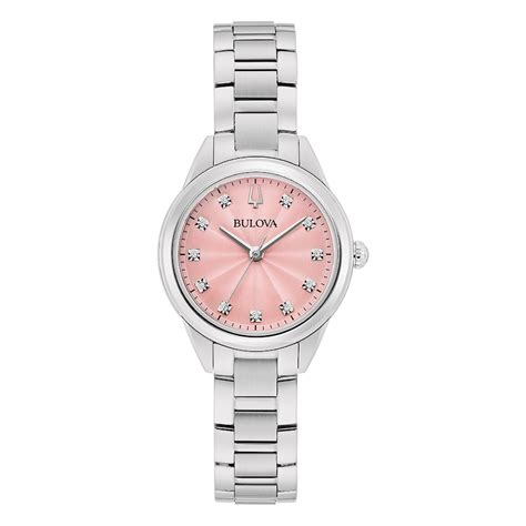 Bulova Sutton Ladies Diamond Pink Dial And Stainless Steel Watch