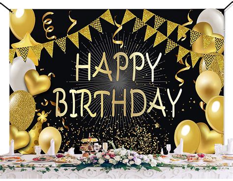 Buy Large Happy Birthday Backdrop Banner Black And Gold Birthday Sign For Men Women Birthday