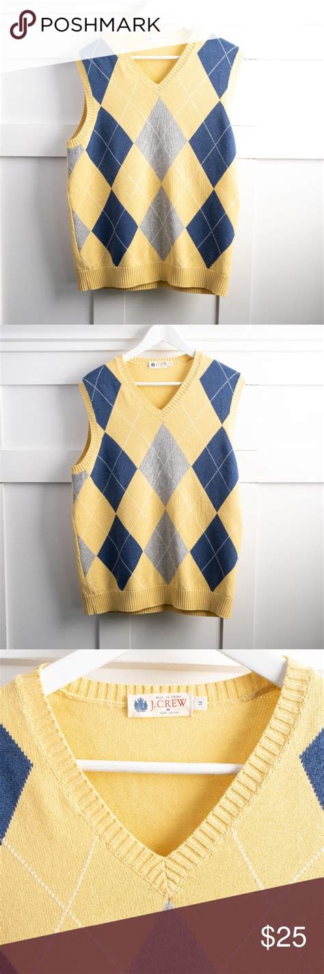 J Crew Yellow Argyle Sweater Vest Size M Sweater Vest Argyle Sweater Argyle Sweater Vest