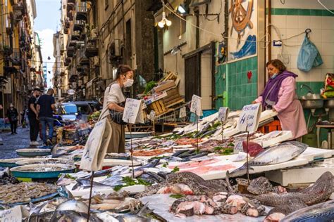 Typical Pignasecca Fish Market In Naples Historic Center Italy