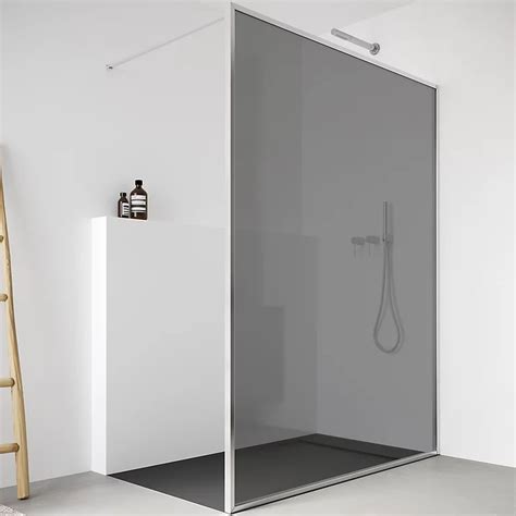 Aqualux Aq Pro Polished Silver Single Wet Room Glass Screen H 200cm W