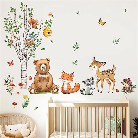 Decalmile Stickers Muraux Animaux For T Bouleau Arbre Autocollant Mural