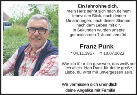 Traueranzeigen Von Franz Punk Mittelbayerische Trauer