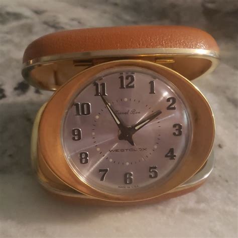 Other Vintage Westclox Windup Travel Alarm Clock Leather Clam Shell