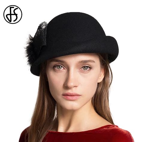 Fs Female French Felt Cloche Hat Winter Wool Fedoras Elegant Bow