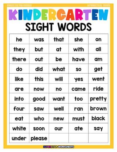 Dolch Sight Words Superstar Worksheets