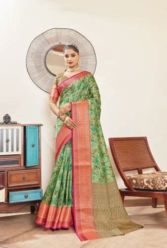 Green Color Pure Digital Print Silk Saree Adhvita Collection Yf