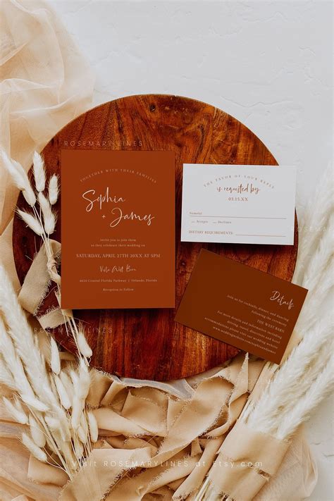 Terracotta Boho Wedding Invitation Set Template Burnt Orange Etsy Artofit