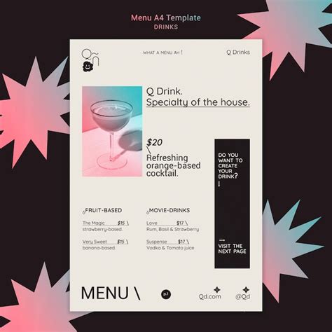 Free PSD | Drinks menu template