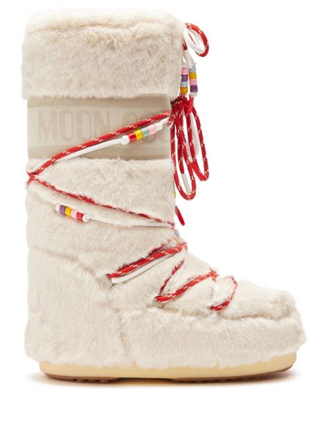 Moon Boot Icon Faux Fur Beaded Boots White Farfetch