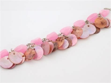 Bracelet Argent Perles Roses Et Breloques Sequins Ronds Rose Nacr S