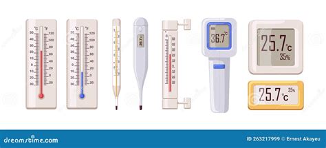 Thermometers Set Electronic Digital And Mercury Tools Medical And