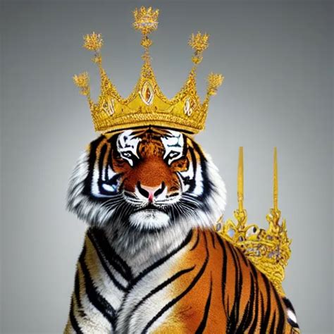 A Tiger King Wearing A Crown And Majestic Coat Stable Diffusion