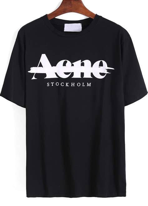 Black Short Sleeve Letters Print Loose T Shirt Shein Sheinside