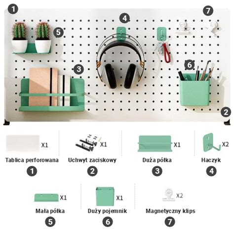Tablica Perforowana Do Biurka Bia A Z Zielonymi Akcesoriami Black Point