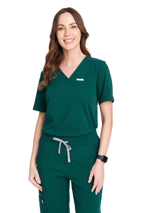 Women S Medical Blouse Scrubs Basic One Pocket BOTTLE GREEN Dobra