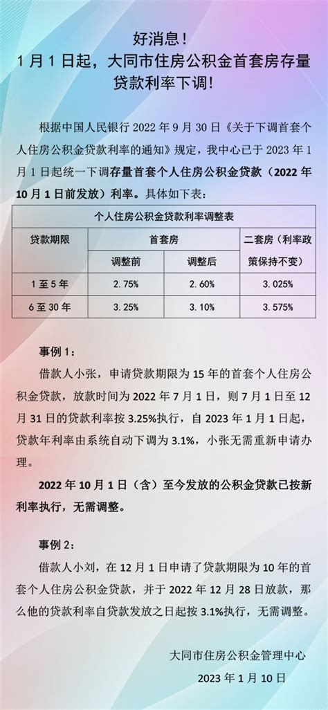 1月1日起，大同市住房公积金首套房存量贷款利率下调 惠民惠农政策 大同市人民政府门户网站