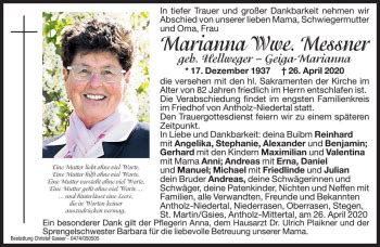 Traueranzeigen Von Marianna Messner Trauer Bz