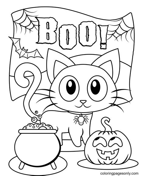 Printable Halloween Cat and Pumpkin Coloring Page - Free Printable Coloring Pages