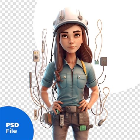 Premium Psd 3d Rendering Of A Female Electrician Isolated On White