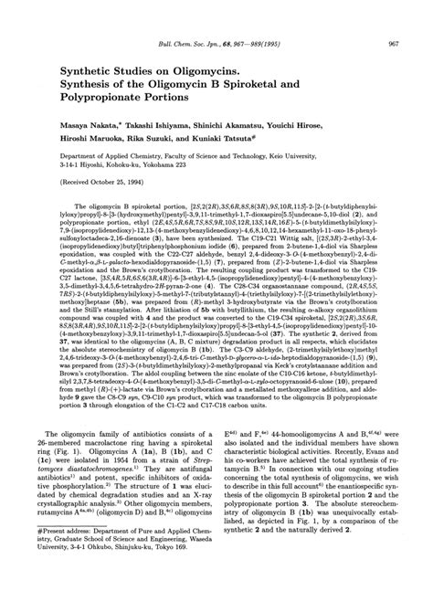 synthetic studies  oligomycins synthesis   oligomycin