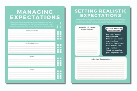 Managing Expectations Worksheets Setting Expectations Template Mental Health Counseling Therapy