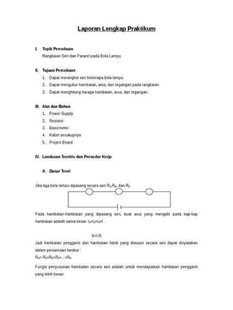 PDF Laporan Lengkap Praktikum Fisika Rangkaian Seri N Paralel