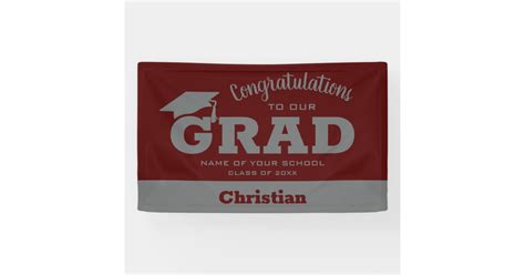 Modern Congratulations Grad Dark Maroon And Grey Banner Zazzle