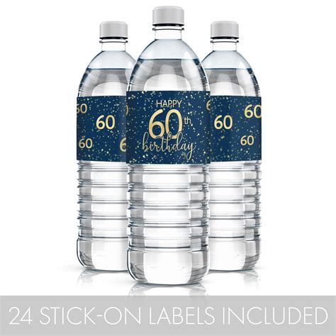 Navy Blue And Gold 60th Birthday Water Bottle Labels Distinctivs Distinctivs Party